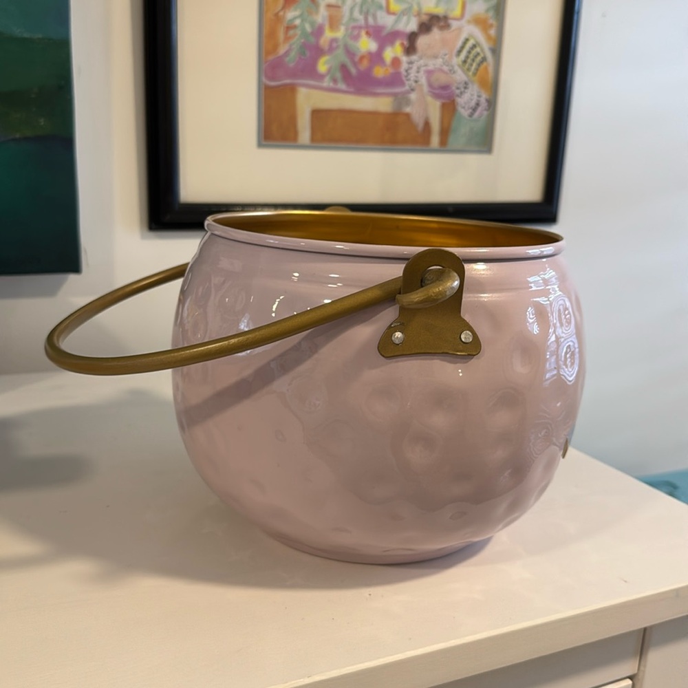 Halloween Mortar & Bone NWT Hammered Metal Jack-O'-Lantern Pink Pumpkin Pail - Picture 3 of 8